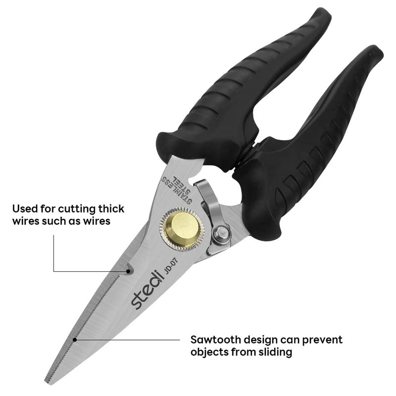stedi Scissors Heavy Duty, Multi-Purpose Shears with Finely Serrated High Carbon Stainless Steel Blades -Easy Cutting Electrical Cable Notch, Insulation, Non-Slip Comfortable Handle, Soft Cable - Image 4